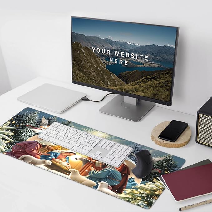 XXL Gaming Mouse Pad Extended (35.5X16) Nativity Scene Large Non-Slip Desk Mat Water-Resistant Keyboard Mousepad for Office &amp Home