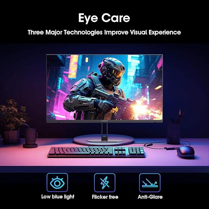 Amzfast 24 Inch Gaming Monitor 180Hz 200Hz FHD 1080p Computer Monitor 1ms Adaptive Sync 3000:1 129% sRGB HDR Display Eye Care VESA 75x75 Metal Stand HDMI 2.0 | DP 1.4 AMZG24X1