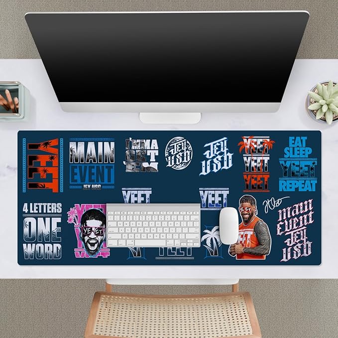 Head Case Designs Officially Licensed WWE Sticker Collage Jey USO 37.4 x 15.75 x 0.16 inches (900 x 400 mm) - XL Gaming Office Desk PC Keyboard Mouse Mat Pad