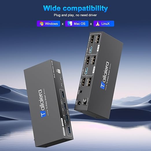Kvm Switch 2 Monitors 2 Computers 4K@60Hz HDMI Displayport Dual Monitor KVM Switches 2 Ports for 2 PC Share Mouse Keyboard and 2 Screens with 4 USB 3.0 Cables and Extended Controller