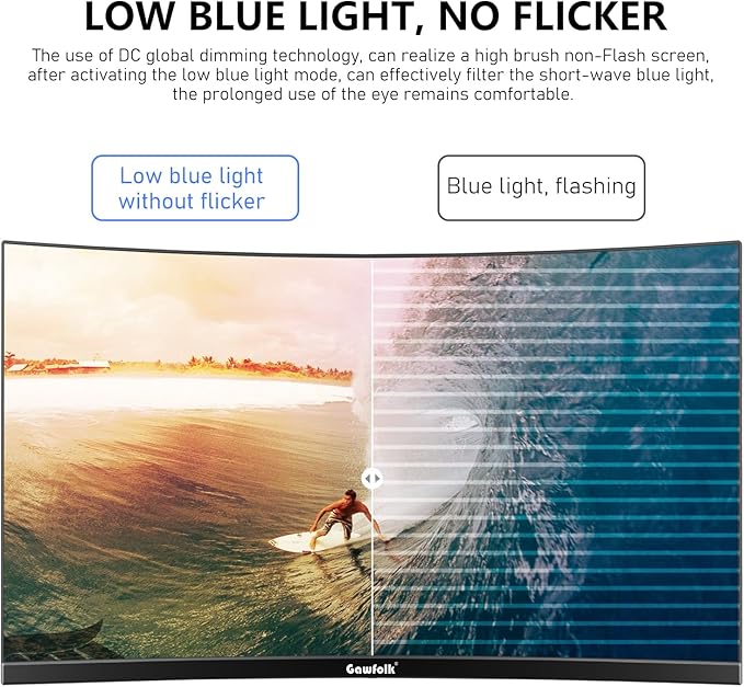Gawfolk 24.5 Inch Gaming Curved Monitor Built-in Speakers 3000R 120Hz PC Screen Full HD 1080P HDMI 2.0 VGA Wall Mount Compatible 75 * 75mm