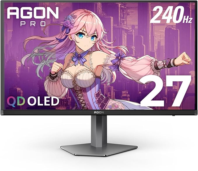 AOC Agon PRO AG276QZD2 27 QD-OLED Gaming Monitor QHD 2560x1440 240Hz 0.03ms HDR 400 HDMI 2.0 x2 Display Port x2 Built in Speakers G-Sync Compatible Console Gaming Ready 3-Year Zero-Bright-Dot