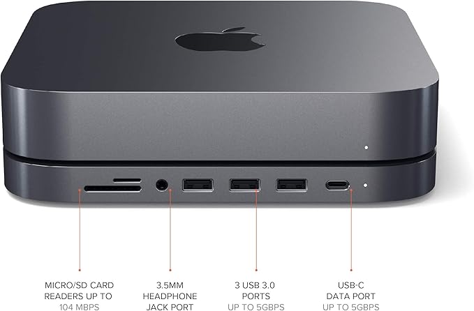 Satechi USB C Hub Type-C Aluminum Stand &amp Hub USB-C Data Port Micro/SD Card Readers USB 3.0 &amp Headphone Jack Port for Mac mini M2/M1 (Not Compatible with M4) - Space Gray