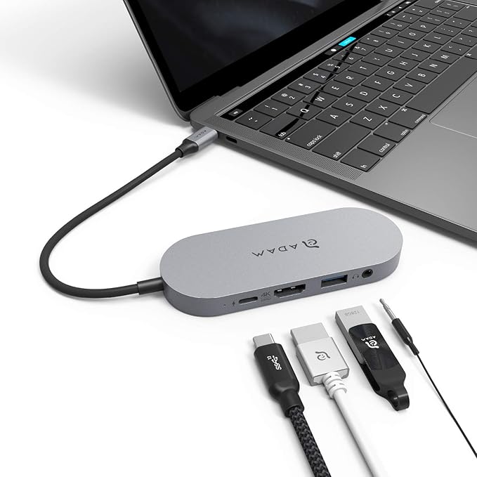 ADAM elements USB-C Hub with 960GB SSD External Storage 4-in-1 Multiport Adapter with 4K HDMI 60W PD &amp 3.5mm Audio for MacBook Pro/Air M4-M1 iPad Pro &amp iPhone 17-15