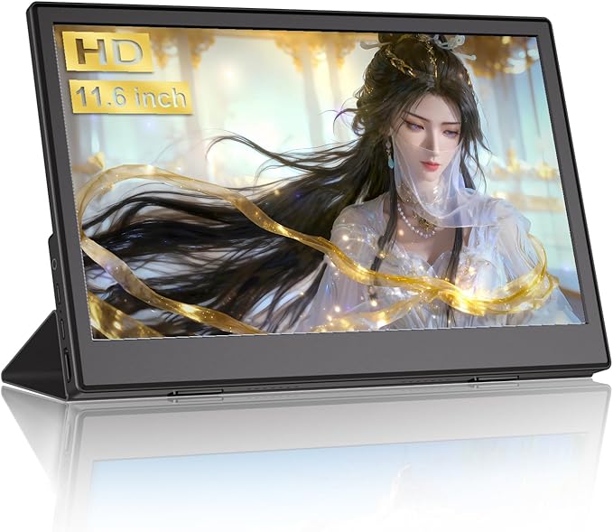 JUSTTHINK Portable Monitor 11.6'' LCD Display Small Monitor 60Hz Wall Mount &amp Desk Stand HDMI/Type-C Connect Second External Monitor for Laptop Lightweight for Travel