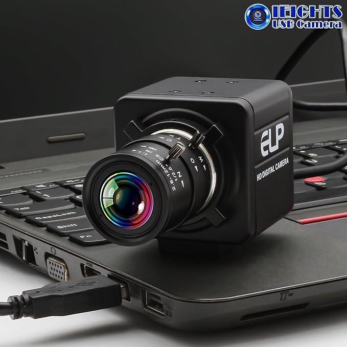 Global Shutter USB Camera Manual Focus Webcam High Speed 5mp@50fps 1440P@60fps Industrial Video Camera with Zoom Lens 2.8-12mm CS Mount Variable Focus Close-up PC Camera UVC Web Camera for Computer