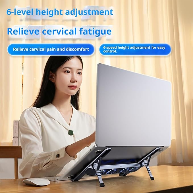 Foldable Laptop Cooling Pad with Quiet Fan and Adjustable Stand for 10-17inch Tablets Aluminum Alloy Design Foldable Computer Cooling Base