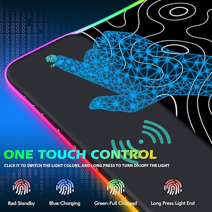 ToLuLu RGB Wireless Charging Gaming Mouse Pad 7.5/10/15W 10 Light Modes LED Mouse Pad Computer Keyboard Mat Mousepad 800x300x4MM Extended Large Desk Pad for Gamer Black and White Abstract Lines