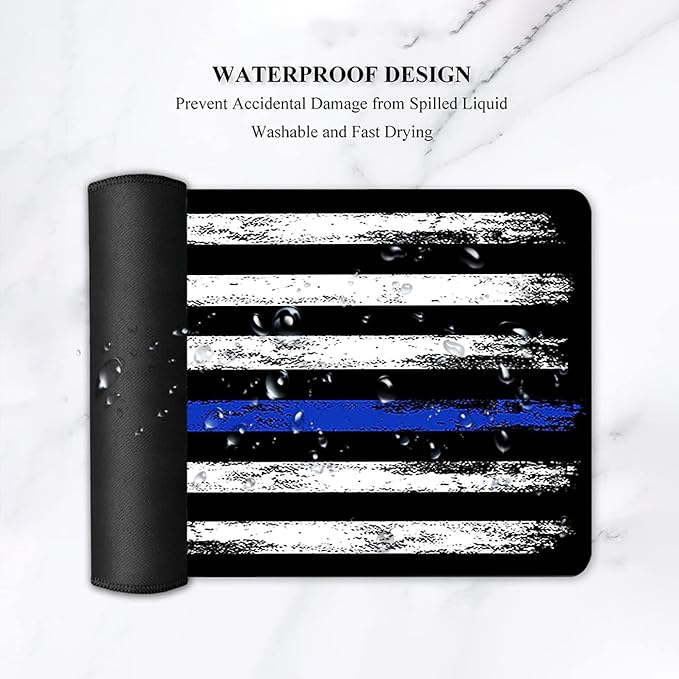 Large Gaming Mouse Pad with Stitched Edges Extended XXL Mousepad Office Desk Pad Writing Pad 31.5 x 11.8 inErgonomic Memory Foam Keyboard Wrist Rest SupportRetro Blue Line American Flag Desk Mat