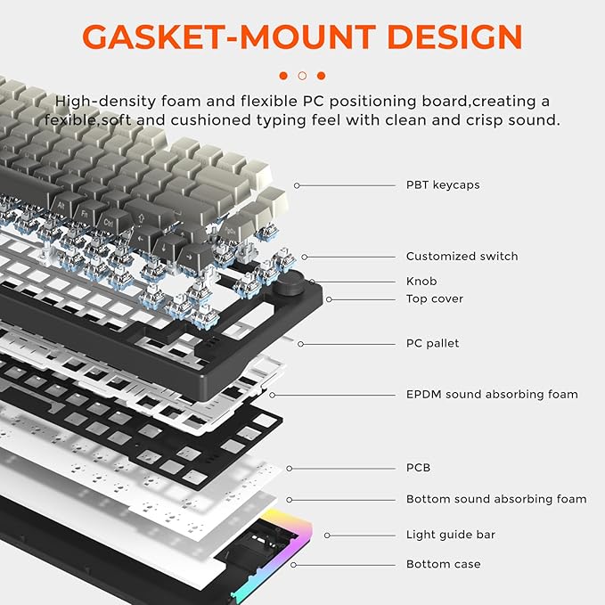 DAREU EK75PRO Wireless Gaming Keyboard75% RGB Hot-Swappable Creamy Mechanical Keyboard with Knob2.4Ghz/BT5.1/USB-C Connectivity Gasket MountSide Printed PBT Keycaps Linear Switch for Win/MAC