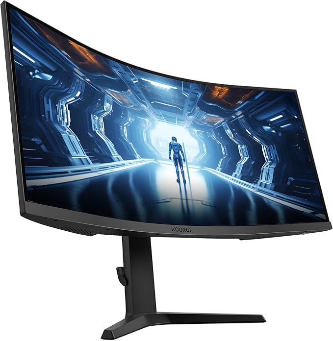 KOORUI 34-inch Curved Ultrawide WQHD 3440×1440 Gaming Monitor 180Hz 1000R- PIP/PBP 1ms(MPRT) HDR400 DCI-P3 95% FreeSync Premium 1 x DP 1.4 &amp 2 x HDMI 2.0 Tilt Height Swivel Adjustment 34E6