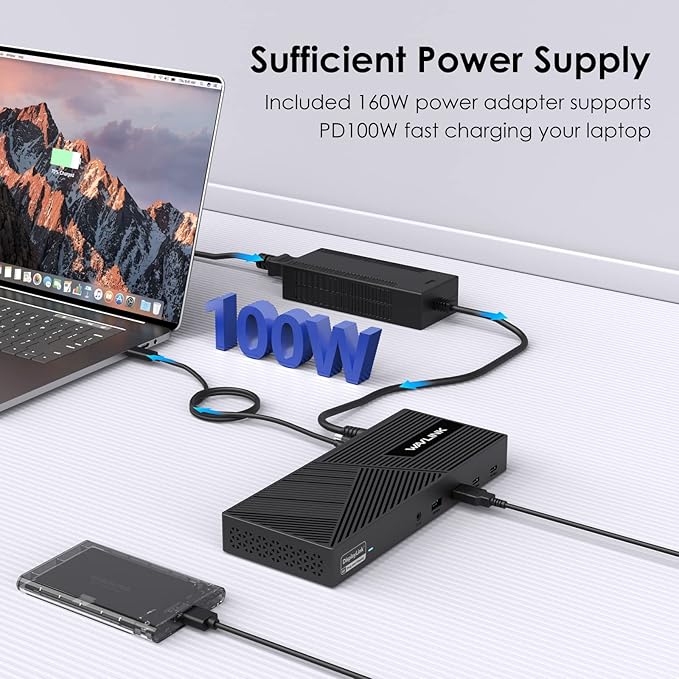 WAVLINK DisplayLink Docking Station Triple Monitor 4K@60Hz for 3 Monitors 100W Charging for Thunderbolt 5/4/3 USB C M1-M5 Mac/MacBook Neo/Windows- 3 HDMI 2 DP 6 USB Ports 160W Power LAN Audio