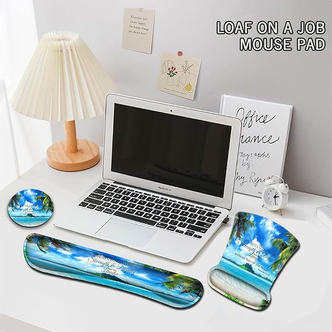 Mouse Pad Memory Foam Keyboard Wrist Rest SupportNon-Slip Rubber BaseErgonomic Comfortable Gel Black Desk Pad for LaptopGaming &amp Office Tropical Beach Coconut PalmTrees Mouse PadProverbs 31-