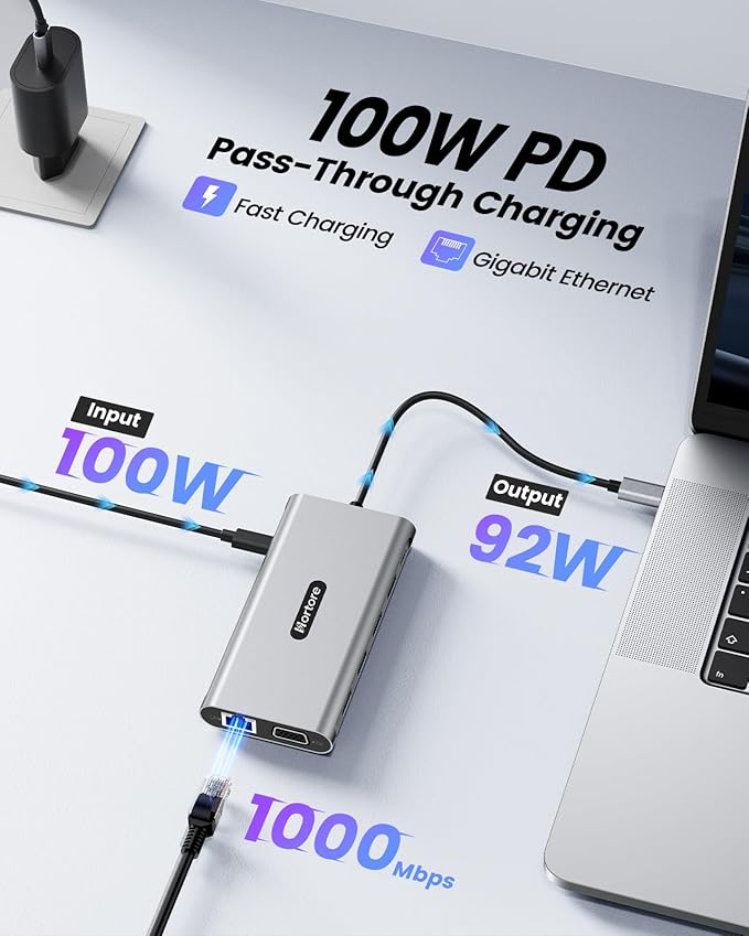 USB C Docking Station 12-in-1 USB C Hub Dual Monitor with 2 HDMI VGA RJ45 100W PD USB-C Data 2 USB 3.0 2 USB 2.0 SD/TF Card Reader for MacBook/Dell/HP/Lenovo