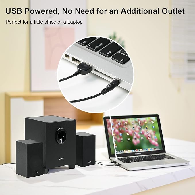 OR O R O W OROW S211 New USB-Powered 2.1 Multimedia Speakers System with Subwoofer16W Computer SpeakersStrong Bass3.5mm Audio InputsGreat for PC/PS4/TV (Wooden)