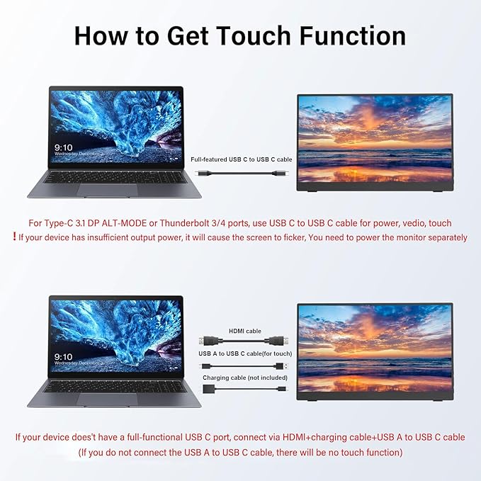 15.6 Touchscreen Portable Monitor FHD 1080P IPS/HDR Laptop Screen Extender for Gaming and Computer Display Travel Monitor with Speaker Compatible with Laptop PC Phone PS Xbox Switch
