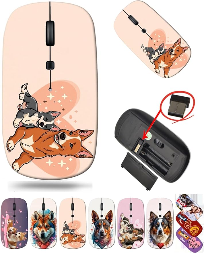 maizi Computer Mouse Wireless for PC MacBook Notebook Computer Computer Mice Wireless MKADAU Australian Cattle Dogs Lightweight 2.4G with USB Receiver Printed in USA