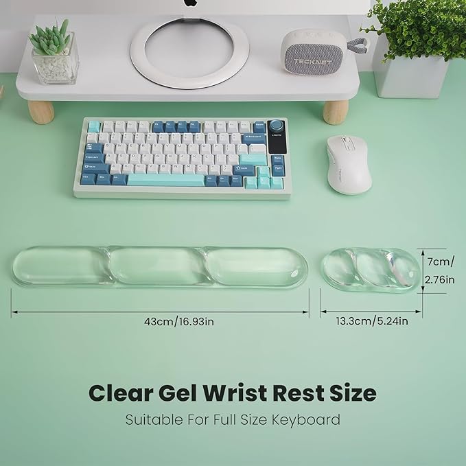 O.T.M Wrist Rest Support for Mouse Pad &amp Keyboard Set Circle Ergonomic Mousepad &amp Coaster with Silicone Non-Slip Base Clear