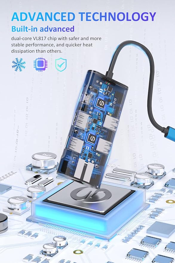 UtechSmart USB C Hub Ethernet Multiport Adapter 6 in 1 USB C to HDMI Dock Compatible for MacBook Pro/Air Chromebook Dell XPS HP and Type C Devices (Gigabit Ethernet 100W PD 4K HDMI USB 3.0) Blue