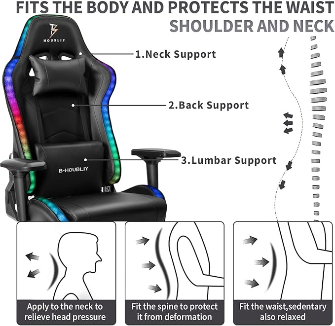 XOOFMASS Video Game Chairs for Adults PU Leather Massage Gaming Chair with Footrest 360°Swivel Gamer Chair with Speakers and RGB LED Lights Comfortable Ergonomic Computer ChairPink