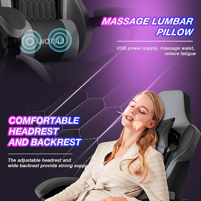 Gaming Chair with Footrest High Back Gaming Chairs PVC Leather Ergonomic Gamer Chair with Adjustable Headrest Lumbar Support Racing Style Video Gaming Chair for Office/Home (BlackGrey)