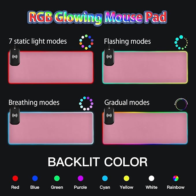 Dark Peach Mouse Pad Gaming Mousepad Non Slip Desk Mat Wireless Charging RGB Computer Mouse Pads Keyboard Mats Pad for Desktop Home Office 35.4 x 15.7 in