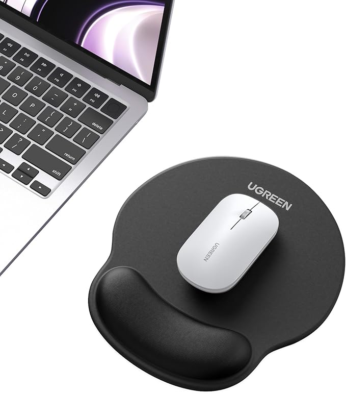 UGREEN Ergonomic Mouse Pad with Wrist Rest Support Memory Foam Smooth Surface Non-Slip Base Black/White