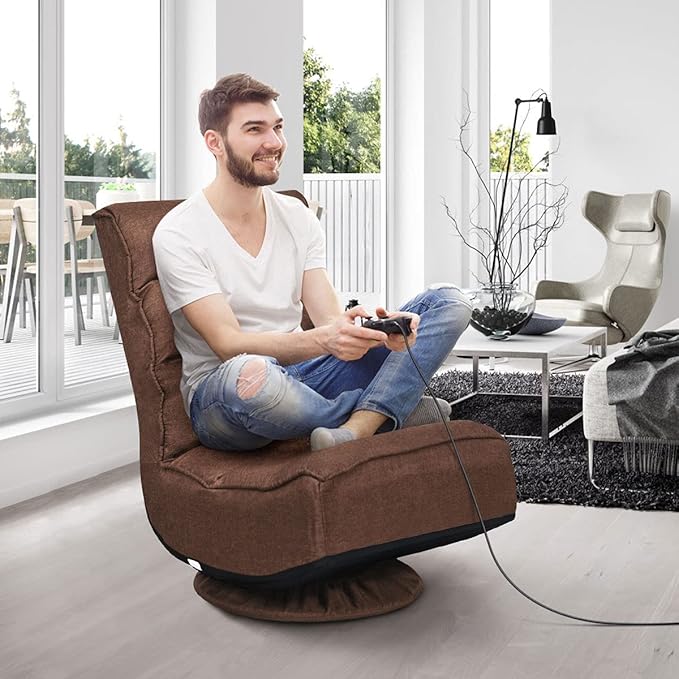 Giantex 360 Degree Swivel Gaming Chair 6 Position Adjustable Folding Floor Chair 300lb Spring Support Comfortable Padded Backrest Lazy Sofa Chair Game Rocker for Teens Adults (Coffee)