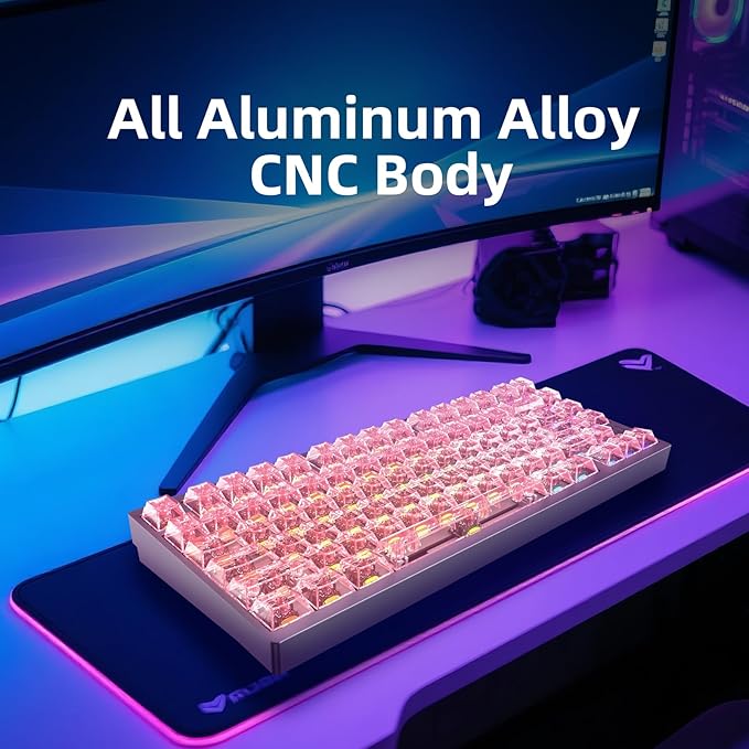 MG75MAX 81 Keys Wired Magnetic Switch Keyboard 256KHZ Single Key Scan Rate PCB Nano-Coating Waterproof Hall Effect 8KHZ/ARGB/CNC Aluminum Gaming Keyboard(Pink)