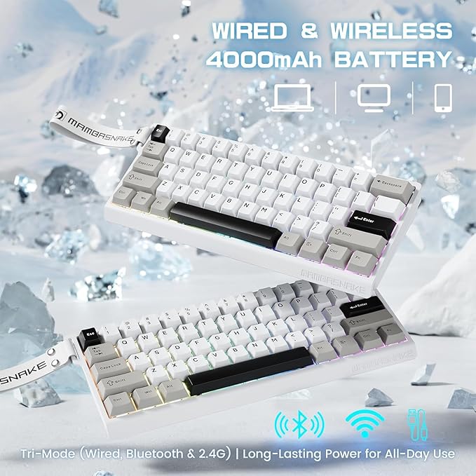ATTACK SHARK MAMBASNAKE X60HE Rapid Trigger Magnetic Switch 60% RGB Wireless Mechanical Gaming keyboard2.4Ghz/BT/Wired8KHZ Polling Rate0.01mm Adjustable ActuationWeb Driver for PC(White+8 Keycaps)