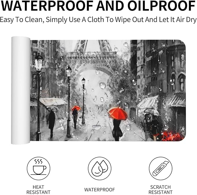 Paris Street Eiffel Large Mouse Pad Gaming Mousepad with Wrist Support Rubber Computer Keyboard Mat for Desk Laptop Non-Slip Full Deskmat Protector Waterproof Writing Pad Office Home 16x35.5 in