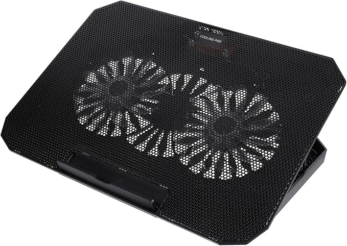 1Pc Laptop Cooler Stand for Laptops Black Ultra Quiet Dual Fans Ergonomic Design USB Powered Material Heat Dissipation