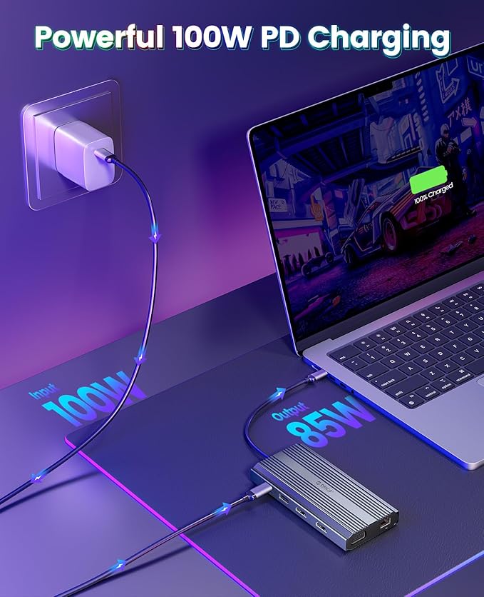 Docking Station USB C to Dual HDMI Adapter ORICO 12 in 1 USB C Hub with Dual HDMI VGA 100W PD Ethernet 2 USB-A 3.1 1 USB 2.0 1 Type-C 3.1 SD/TF Audio Compatible for Windows/Mac OS（Grey）