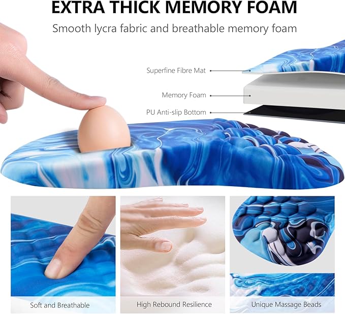 Mouse Pad Wrist Support Laokiiy 2 in1 Keyboard Wrist Rest+ Ergonomic Mouse Pad Non-Slip Wrist Rest for Computer Keyboard Made Easy Typing &amp Relieve Wrist Pain Ocean Blue