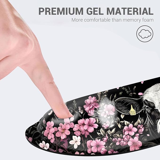 Desk Mat Mouse Pad with Wrist Rest 4-in-1 Large Mouse Pads for Desk Ergonomic Mouse Pad and Keyboard Wrist Rest Gaming Keyboard Mat for OfficeCute Cow Floral