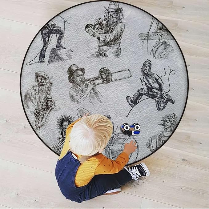 Classic Painting Gaming Chair Mat Round Floor Mats for Office Chair Computer Gaming Desk Mat for Rolling Chair Non-Slip Gaming Rug Music Sketch Image JazzCharcoal Grey Diameter 39.3 in