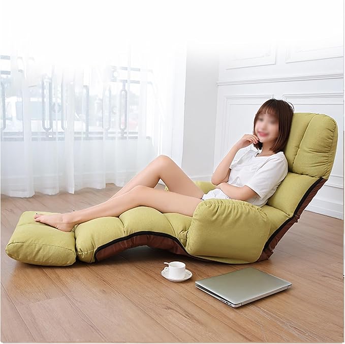 Folding Floor Chair with Back Support Convertible Comfy Chair Game Memory Foam Padded Sleeper Recliner Sofa Chair for Bedroom Gaming WorkingGreen