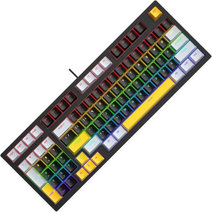 Small 98Keys Mechanical Gaming Keyboard with LED Backlights Ergonomic Keyboard for PC Gamers Office Wire Keyboard