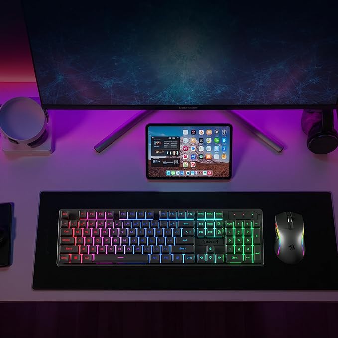 Redragon S107KS Wireless Gaming Keyboard and Mouse RGB Backlit 3 Mode (Wired/2.4G/BT) Up to 10000 DPI Gaming Mouse with Software Ultra Lightweight 65g 25 Key Anti-Ghosting Keyboard for PC