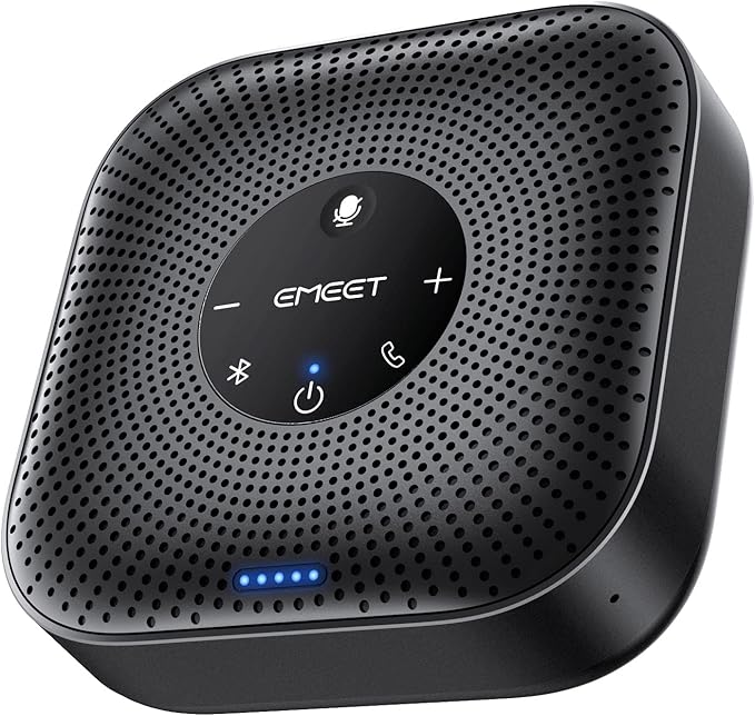 EMEET Conference Speakerphone M0 Plus 4 AI Mics 360° Voice Pickup Noise Reduction USB C Speaker Bluetooth Conference Speaker for 8 People w/Daisy Chain for 16 Compatible with Leading Software