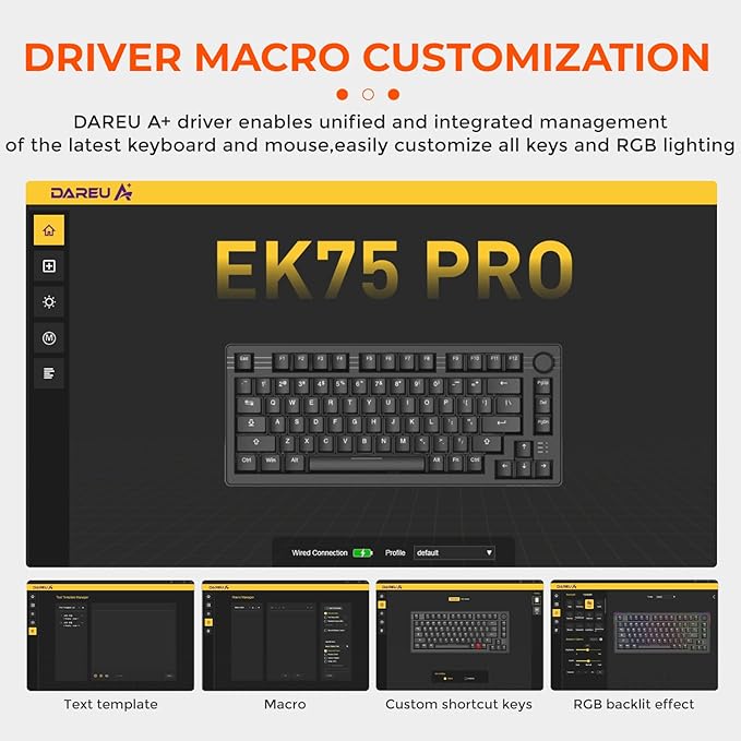 DAREU EK75PRO Wireless Gaming Keyboard75% RGB Hot-Swappable Creamy Mechanical Keyboard with Knob2.4Ghz/BT5.1/USB-C Connectivity Gasket MountSide Printed PBT Keycaps Linear Switch for Win/MAC