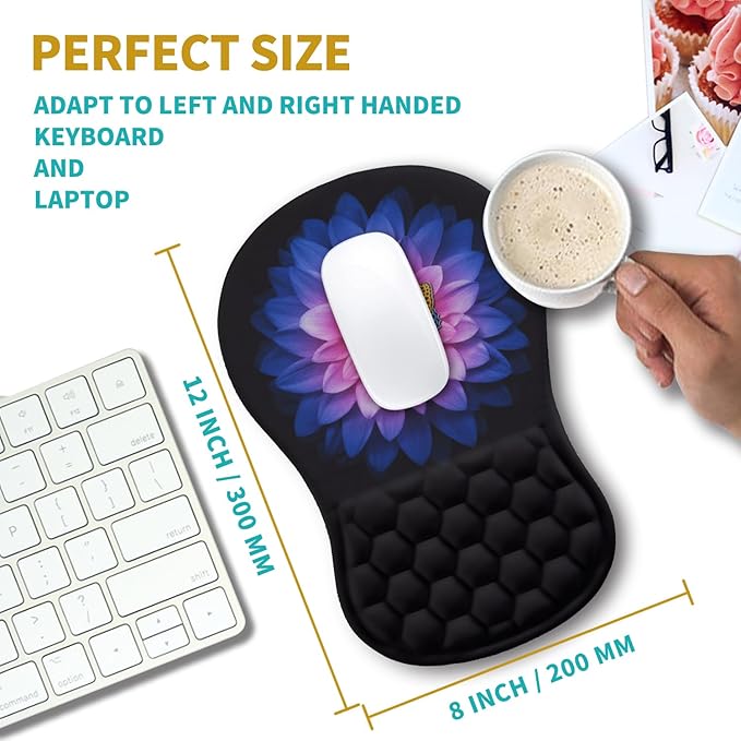 Hokafenle Ergonomic Mouse Pad Wrist Support Wrist Rest Mousepad for Carpal Tunnel Pain Relief with Integrated Memory Foam Slope Massage Bulge (11.8x7.9 inchButterfly Lotus Floral