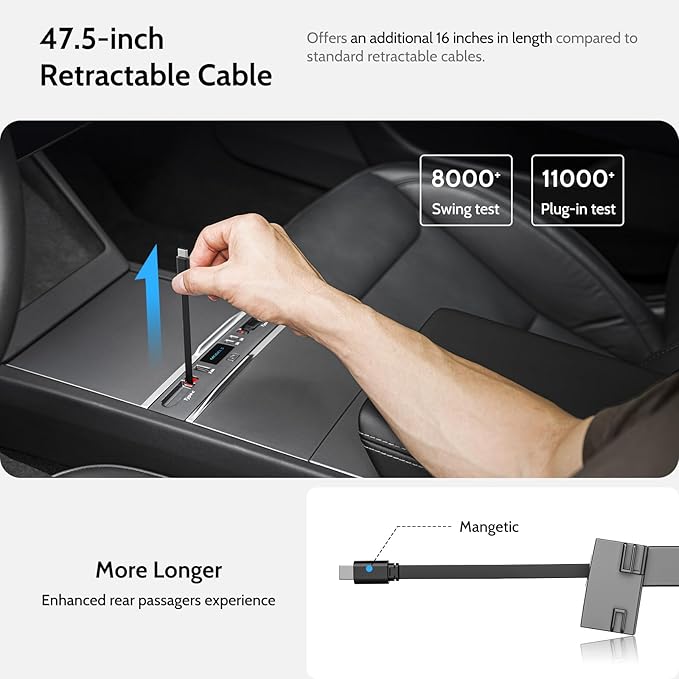 Max 132W Dual Type-C USB Hub Tesla New Model 3 Highland (2025/2024) Accessories 5 in 1 Fast Charger for iPhone 16/15 Series 2-Retractable Cable &amp 3-Port Docking Station