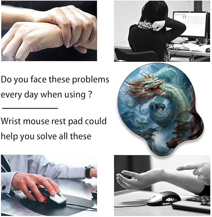 Mouse Wrist Rest and Keyboard Wrist Rest Pad+ Coaster Set Non-Slip Rubber Base Smooth Surface Ergonomic Gaming Mouse Pad for Easy Typing and Pain Relief Azure Dragon