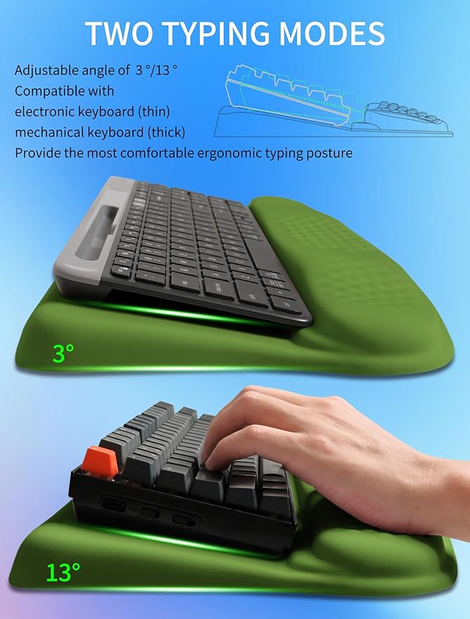Ergonomic Wave Wrist Rest with Keyboard Stand Cushioned Palm Rest Comfortable Integrated Memory Foam for Natural Typing and Relieve Wrist Pain Fresh Green