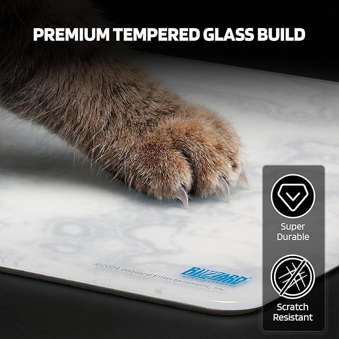 Blizzard Official Gaming Mouse Pad of WowTempered Glass MaterialOffice &amp HomeNon-Slip Rubber Base Special Glass Surface for Top Accuracy and SpeedEasy to Clean13.8in*11.8in (The Azeroth Whit