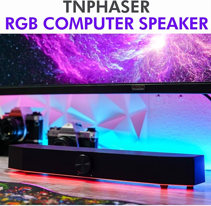 Tilted Nation Gaming Soundbar - Monitor Sound Bar for PC - RGB Computer Speakers for Desktop PC (Wireless or USB Wired) Crisp Audio and Adjustable LED