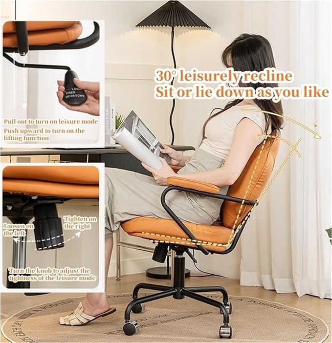 PU Leather Computer Chair Ergonomic Office Chair Swivel Rolling Desk Stool with Armrests Adjustable Study &amp Gaming Chair for Home Solid Construction(White)