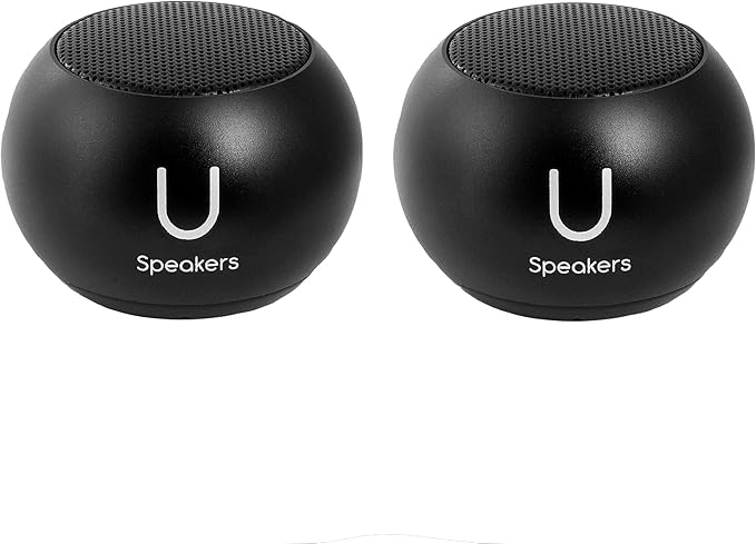 Fashionit U Speakers Mini Bluetooth Computer Speaker 2-Pack Bundle with Matching Speaker Built-in Mic &amp Selfie Remote Control for Workspace Desktop Laptop Mobile Tablet PC - Black