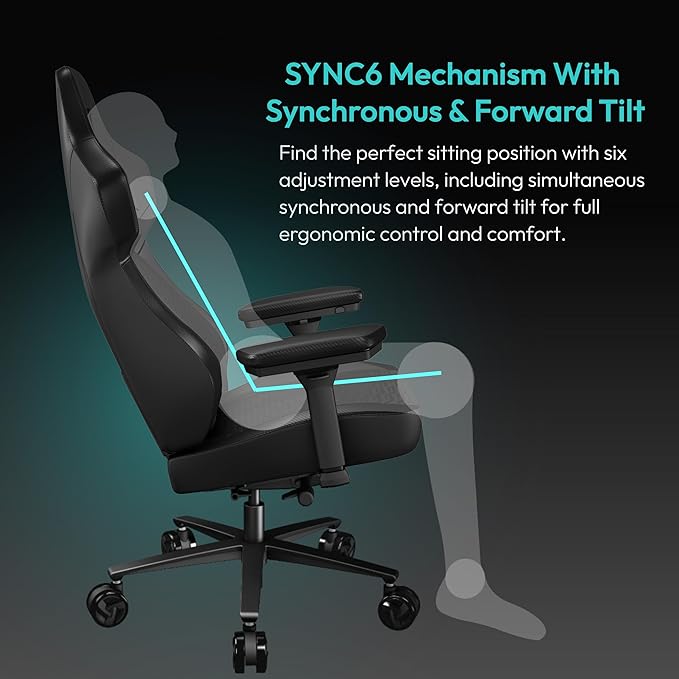 ThunderX3 CORE Gaming Chair for Adults Ergonomic Office Chair High Back Desk Chair Synchronous Tilt Forward Tilt 360° Self-Adjusting Lumbar Support Multipurpose Footrest Leather Racer Black